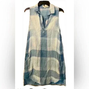 Cloth Stone Womens sleeveless tunic dress cotton plaid collar small blue white S